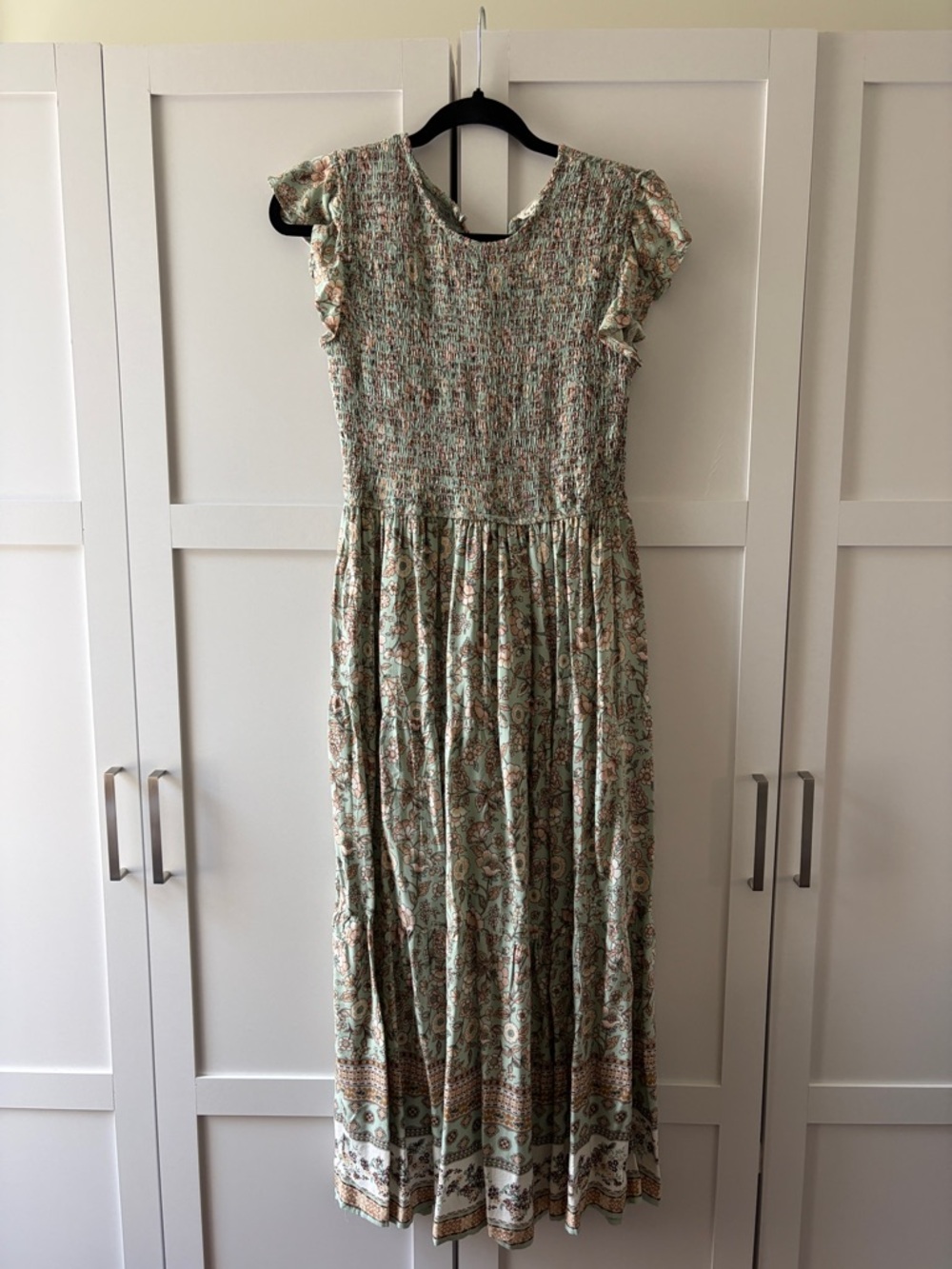 Smocked Floral Maxi Dress in Mint Green